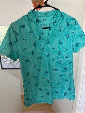 Nike Turquoise Blue Paisley Golf Tennis Polo